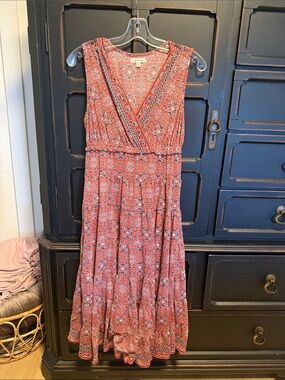 Max Studio Coral Pink Printed Tiered Maxi Dress